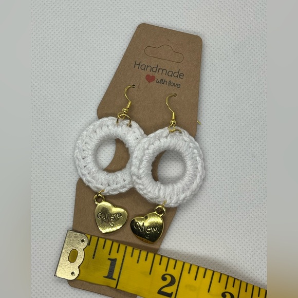 Mothers day Crochet Earrings heart gold tone hypoallergenic 925 READY TO SHIP - Picture 3 of 7